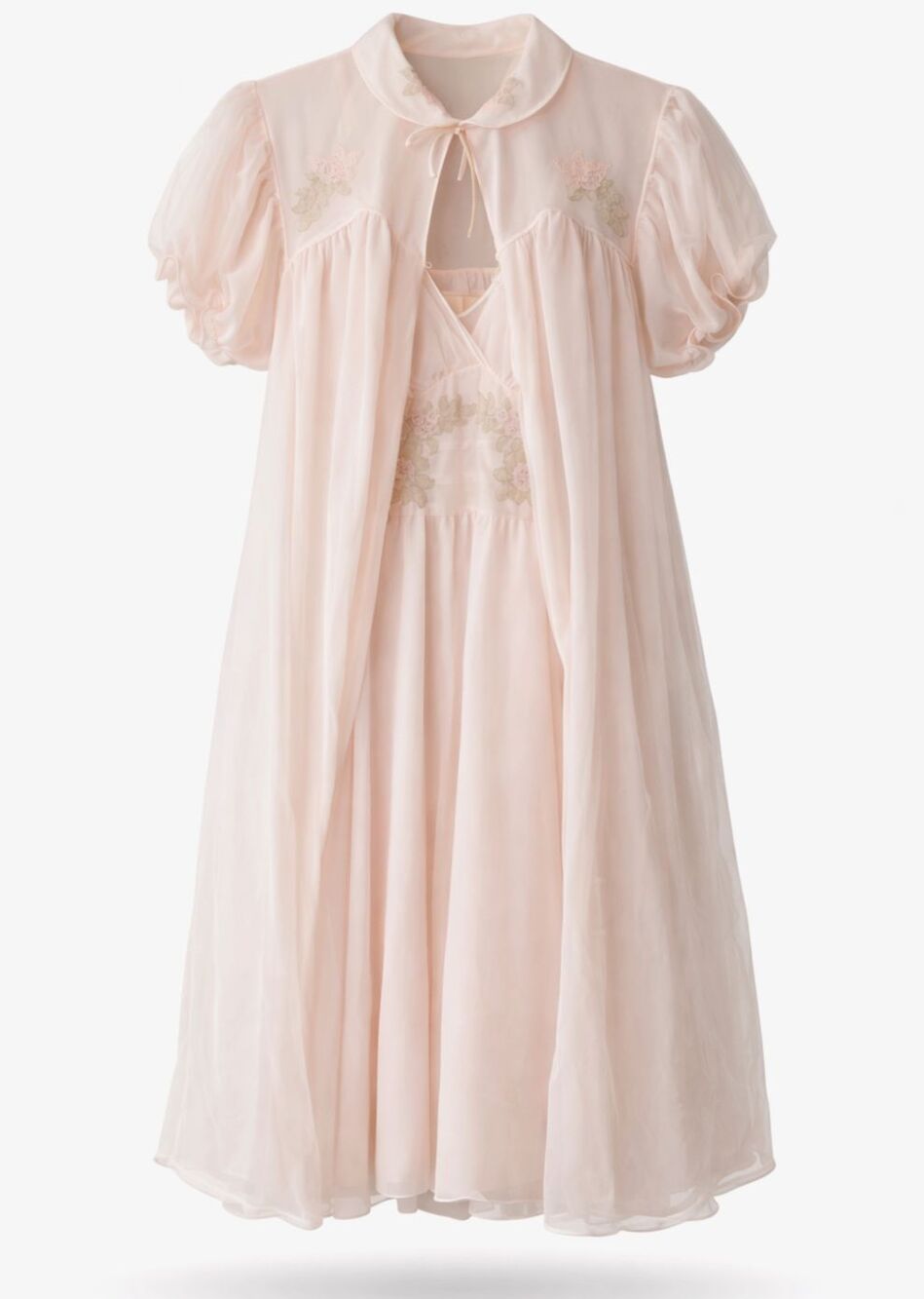 Vtg Gown Set 1960s Van Raalte Pink Peignoir Lace Robe Nightgown Nylon NWT